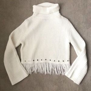 Lulus Freethinker Cream Fringe Cropped Sweater
